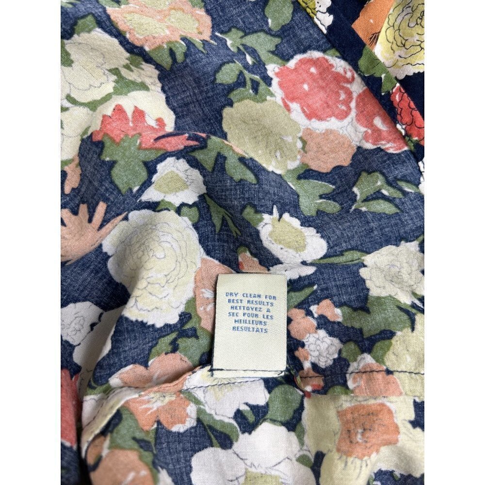 Odille Navy Floral Smocked Neck Long Sleeve Top Size 2 - Picture 8 of 9